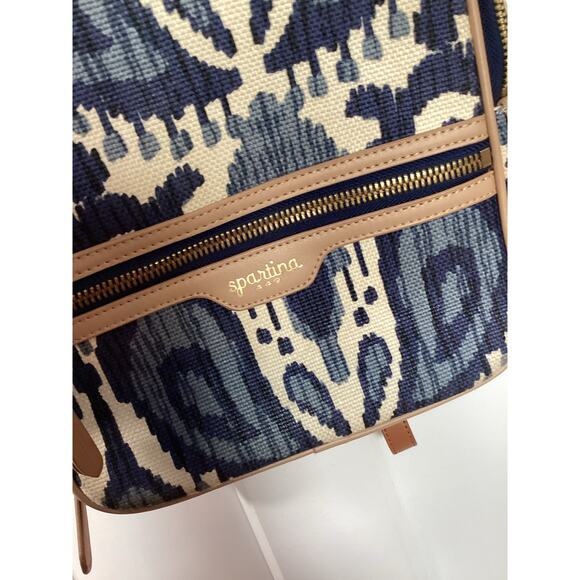 Spartina 449 Chloe Backpack Daufuskie Island Natural Linen Leather Bag Blue - Picture 3 of 12